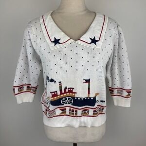 Vintage 90's Sweater Loft Nautical Steamship Sailor Collar Knit Sweater Sz Small